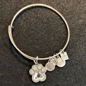 Alex and Ani Silver Paw Print Charm Bangle with Crystal Accent